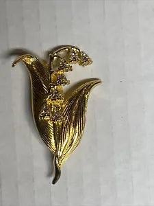 Monet signed lily of the Valley Brooch/Pin clear Rhinestones Vintage