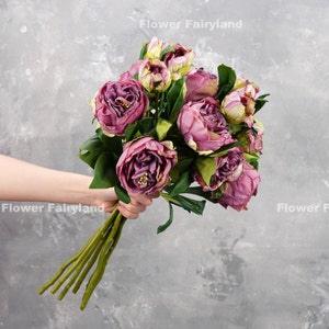 Dried Look Peony with Bud Stem | Artificial Flower | DIY Floral | Wedding/Home Decoration | Gifts - Purple