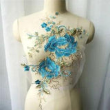 Peony Flower Sequin Lace Fabric Embroidered Wedding Gown Appliques Sew Patches