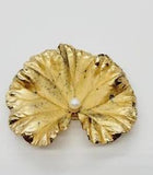 Vtg Napier Sterling Silver Gold Tone Lily Pad Faux Pearl Pin Brooch