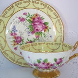 TEACUP AND SAUCER~ Fine Porcelain~ Regency~ Vintage Coffee tea service~ Yellow~ Pink Roses bouquet~ Home and Living decor~ Gift