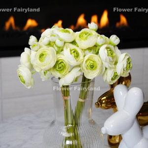 Mini Ranunculus Small Bundle | High Quality Artificial Flower | DIY Floral | Wedding/Home Decoration | Gifts - White & Green