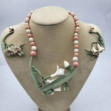 Calla Lily Necklace Pierced Earring Set Handmade Clay Polymer Marked HEF 88 VTG