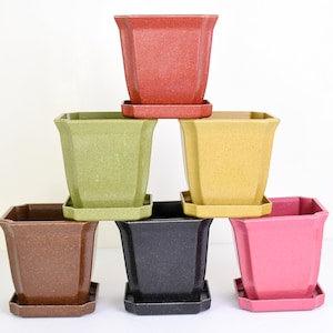 Eco Pot 4.5x4.25" With Saucer For Orchids | Rice Hull Fiber Organic Polymer Biodegradable Colorful Epiphytes Live Plant Potting Supplies