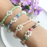 Seed Bead Flower Bracelet, Pink Daisy Bracelet, Beaded Daisy Bracelet, Fairy Bracelet, Stretchy Flower Beaded Bracelet Green Flower Bracelet