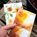 Sunset and sunflower watercolour art post cards, Sunflowers for Ukraine donation, set of 2 from prints of original watercolor art,  4 x 6
