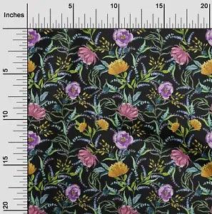 oneOone Cotton Poplin Fabric Watercolor Leaves & Peony Floral_Printed-ERI