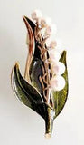 Vintage Gold Tone, Faux Pearl, Crystals Calla Lily Brooch w/Enamel Leaves 2.25"