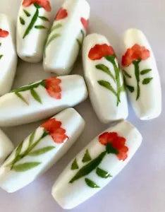 Hand Painted Red Carnation Flower Floral Loose Large Ceramic Barrel Bead DIY