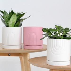 Cute Arch Pink and White Ceramic Planter Pot with Saucer BLACK FRIDAY SALE