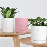 Cute Arch Pink and White Ceramic Planter Pot with Saucer BLACK FRIDAY SALE