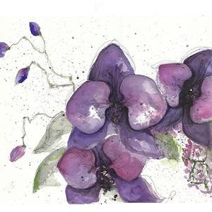 MAJESTIC ORCHID | Original Watercolor Painting | Purple Black Abstract floral artwork