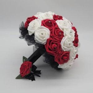 Red And white Skull Bouquet, Red Bouquet, Gothic Bouquet, Goth,  Bridesmaid Bouquet,Toss Bouquet, Corsages, Boutonnieres,27 Colors Available