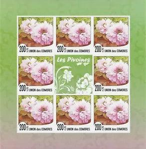Flowers, The Peonies, nature, Imperforate souvenir sheet of 8 stamps, MNH