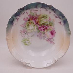 1900s Unger & Schilde Three Crown China Germany Rose Bouquet Fruit or Serving Bowl
