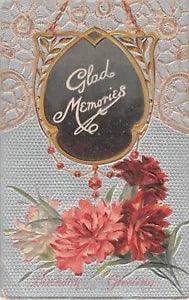 1911 Glad Memories Birthday Postcard With Pretty Carnations