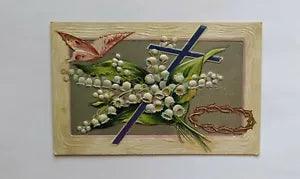 Antique Postcard from 1910's "Eastertide Joys" with lily of the valley, cross