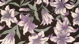 Black Background with Purple Lily's Cotton Floral Fabric 124"x44"