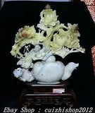 17" China Natural Green Xiu Jade Peony Flower Bird Wine Tea Pot Flagon Sculpture