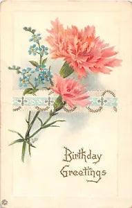 Pretty Pink Carnations With Forget-Me-Nots on Old Stecher Birthday Postcard-528D
