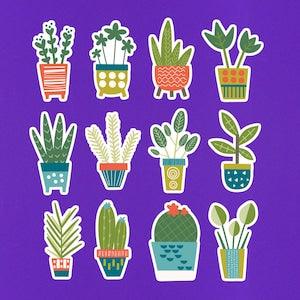 House Plant Sticker Pack Of 12 Mini Stickers 2" On Their Longest Side - Laptop Stickers -Cute Stickers For Journals Planners Or Scrapbooks