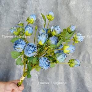 9 Heads Dried Look Rose Bouquet | Artificial Flower | Centerpieces | DIY Floral | Wedding/Home Decoration | Gifts - Blue