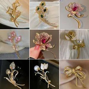 Shiny Rhinestone Zircon Lily Rose Flower Brooches Pins Corsage Women Jewlery New