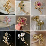 Shiny Rhinestone Zircon Lily Rose Flower Brooches Pins Corsage Women Jewlery New