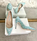 Manolo Blahnik *NIB* 37 - Bb Blue Carnation Cotton Pump Heel - 100mm
