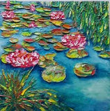 Water lilies original oil painting landscape style Claude Monet. No frame. 8"x8"
