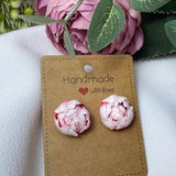 Realistic Peonies Earrings Small Studs Peonies Earrings White Red Stud Clip-on Earrings Flower Studs Handmade Polymer Clay Jewelry For Her