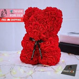 Luxury Cute Red Rose Bear, Romantic Artificial Flower Bear, Unique Handmade Floral Present, Custom Valentines Day Gift For Her