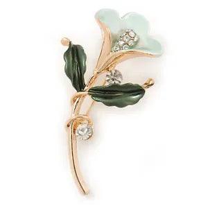 Mint/ Dark Green Enamel, Crystal Calla Lily Brooch In Gold Plating - 53mm L