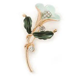Mint/ Dark Green Enamel, Crystal Calla Lily Brooch In Gold Plating - 53mm L