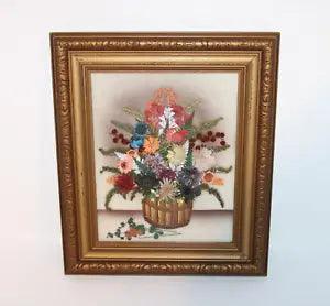 VTG Pressed Dried Flower Floral Framed Art Gold Wood Frame Lolarose 11.5" x 13.5