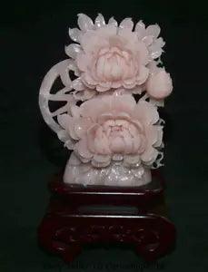 12.8" Natural Pink Xiu Jade Jadeite Carved subshrubby peony flower Lucky Statue