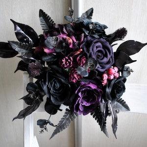 Purple black bouquet, Gothic wedding bouquet,  Halloween wedding