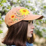 Embroidered sunflower woman ball cap, unique hand-stitched floral design, flowers lovers gift, personalized gift for mom