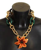 DOLCE & GABBANA Necklace Multicolor Gold Tone Orange Lily Cable Chain RRP $1700