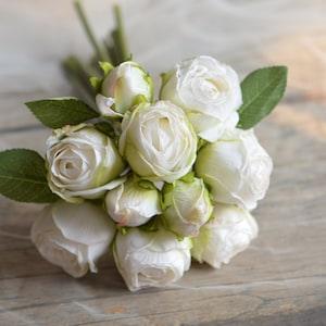 10 Stems White Dried Look Faux Roses, Artificial Flower Bouquet, Wedding/Home Decoration, Gifts, DIY Florals, Multi Colors
