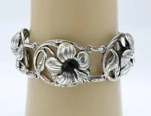 Vintage 1940s Sterling Silver Danecraft Lily Flower Floral Bracelet 7 1/2"