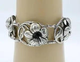 Vintage 1940s Sterling Silver Danecraft Lily Flower Floral Bracelet 7 1/2"