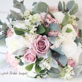 Artificial Dusty Pink Wedding Bouquet, White Faux Bridal Bouquet, Ivory Wedding Bouquet, Faux Bridal Bouquet, Rose Wedding Bouquet