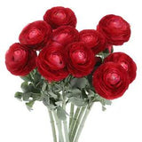 Artificial Ranunculus Flowers, 10 Stems Faux Permanent Flower Floral, Drak Red