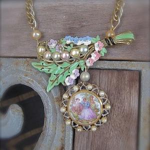 SALE Milady's Bouquet: Cameo Necklace Flower Choker Boho Bride Garden Wedding Shabby Chic Romantic Floral Pastel Vintage Assemblage OOAK