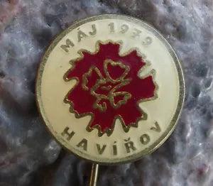 1979 Czechoslovakia Mayday Socialist Spring Havirov Carnation Flower Pin Badge