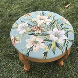 Cottage Style Needlepoint Of Lilies On A Solid Wood Footstool