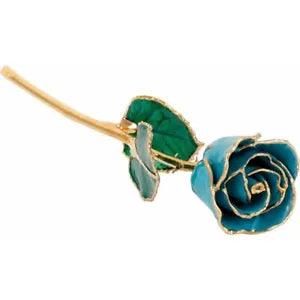 24k Gold Dipped Aquamarine Lacquer Real Rose Valentine's Day Holiday Gift