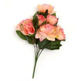 Pink and Cream Poly Silk Peony Floral Bush | For Indoor Decor