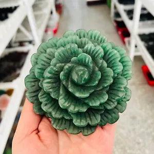 1PC Natural Green Aventurine Quartz Carved Peony Flower Skull Crystal Reiki gift